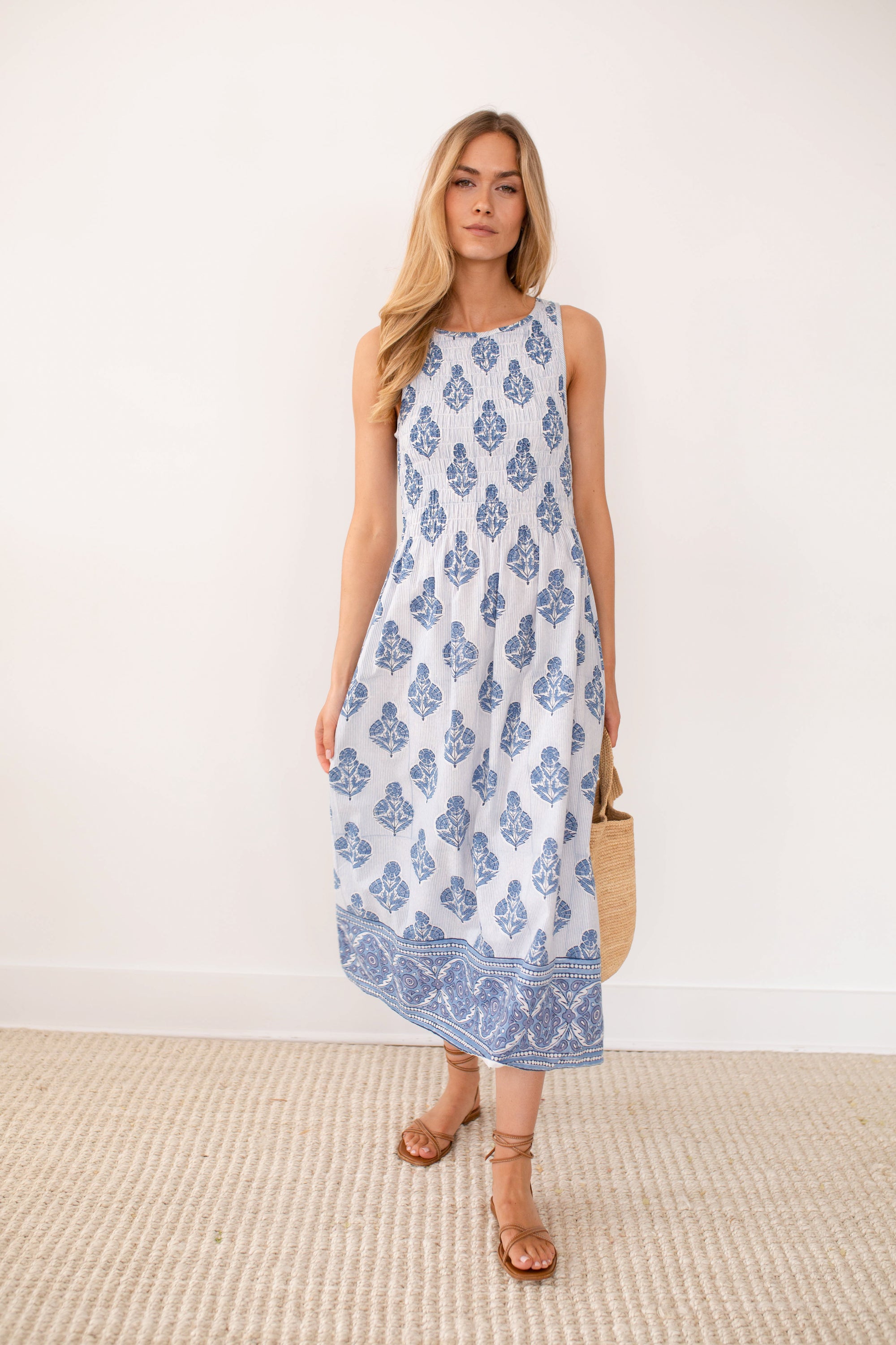 Sara Dress - Indigo Striped Hollyhock