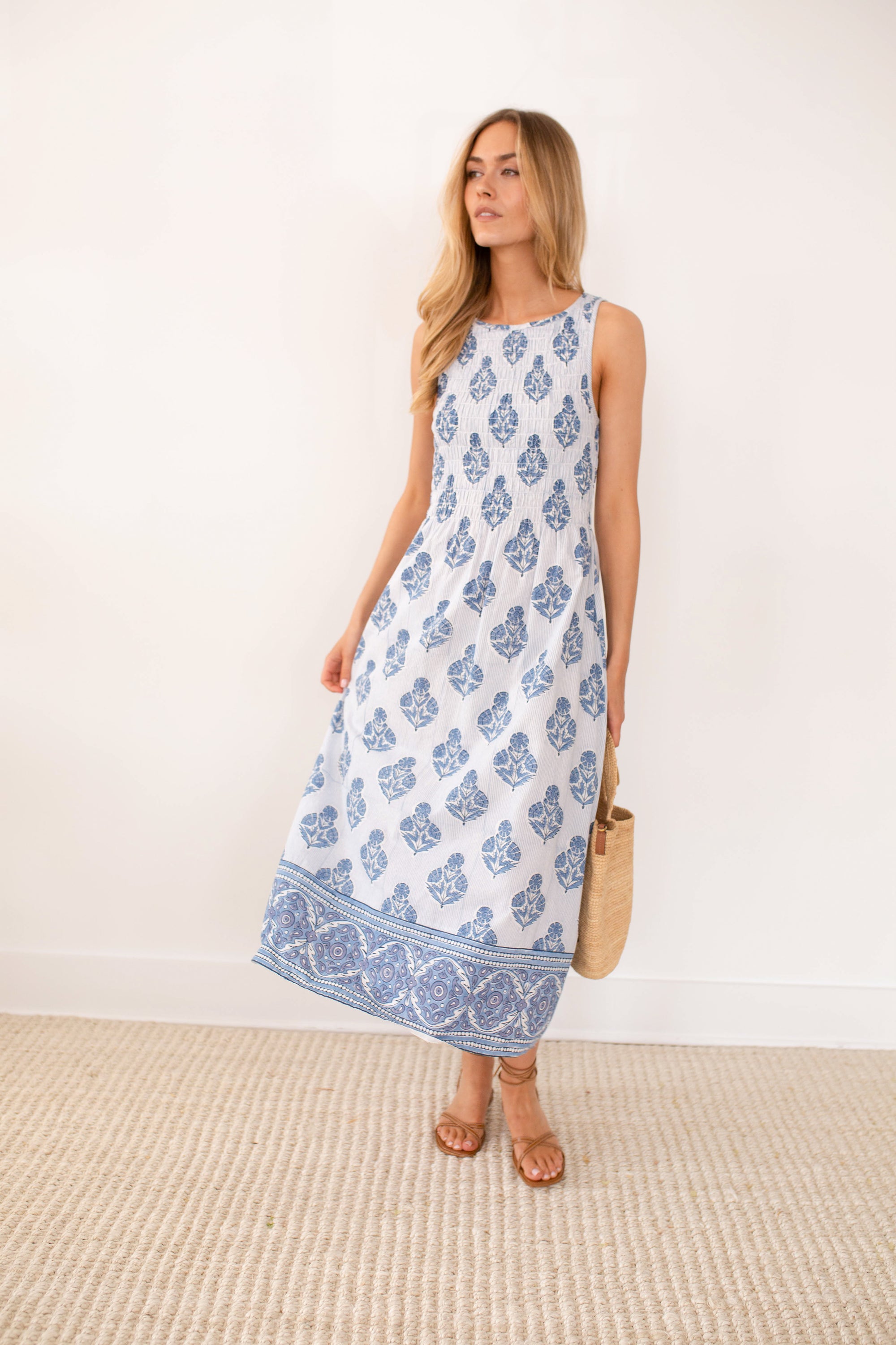 Sara Dress - Indigo Striped Hollyhock