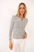 Puff Sleeve Cotton Henley - Ivory/Navy Stripe