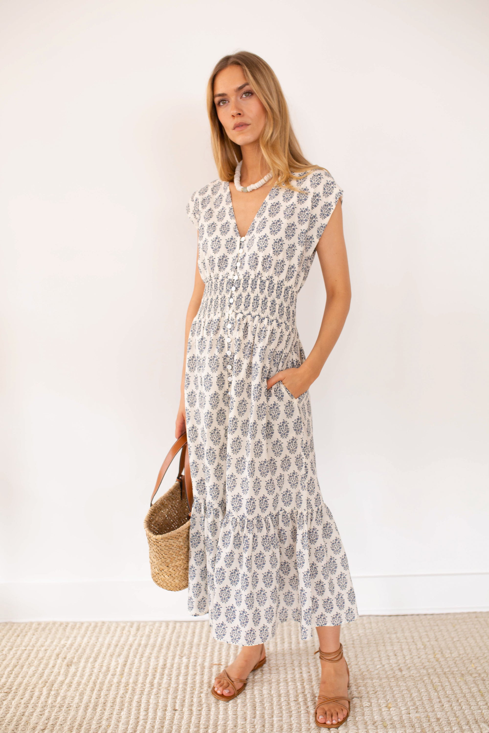 Fiona Dress - Ivory/Indigo Meadow