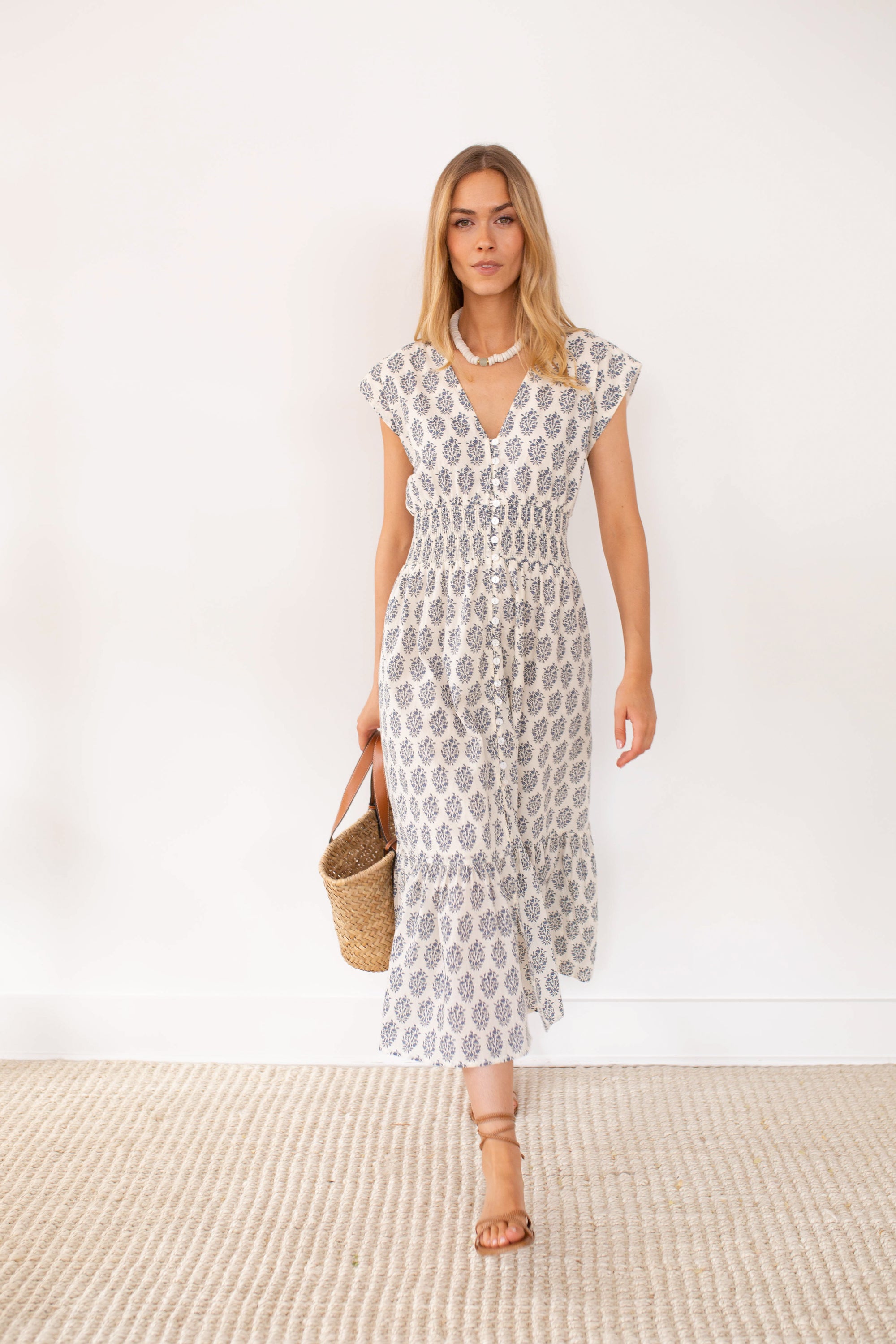 Fiona Dress - Ivory/Indigo Meadow