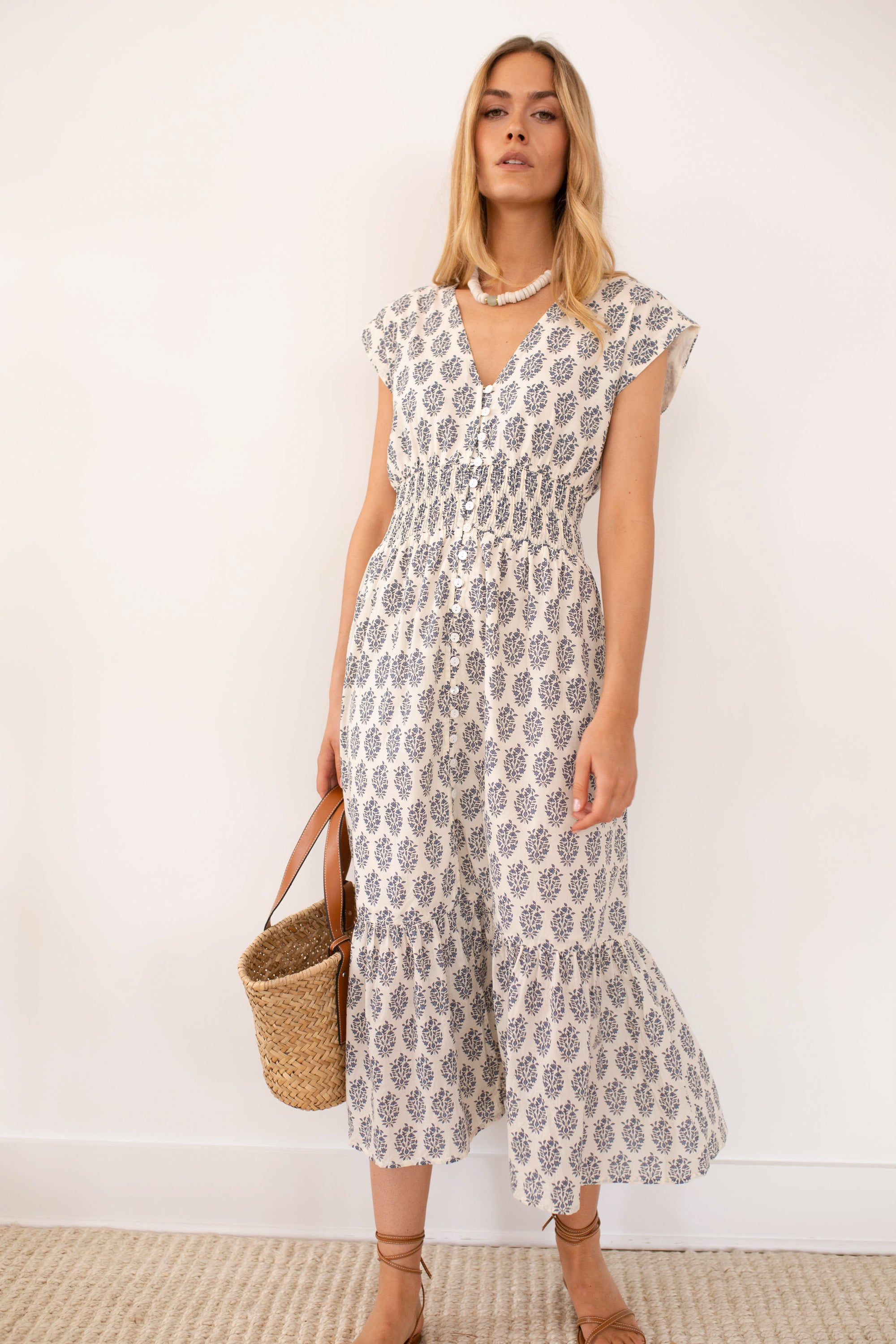 Fiona Dress - Ivory/Indigo Meadow