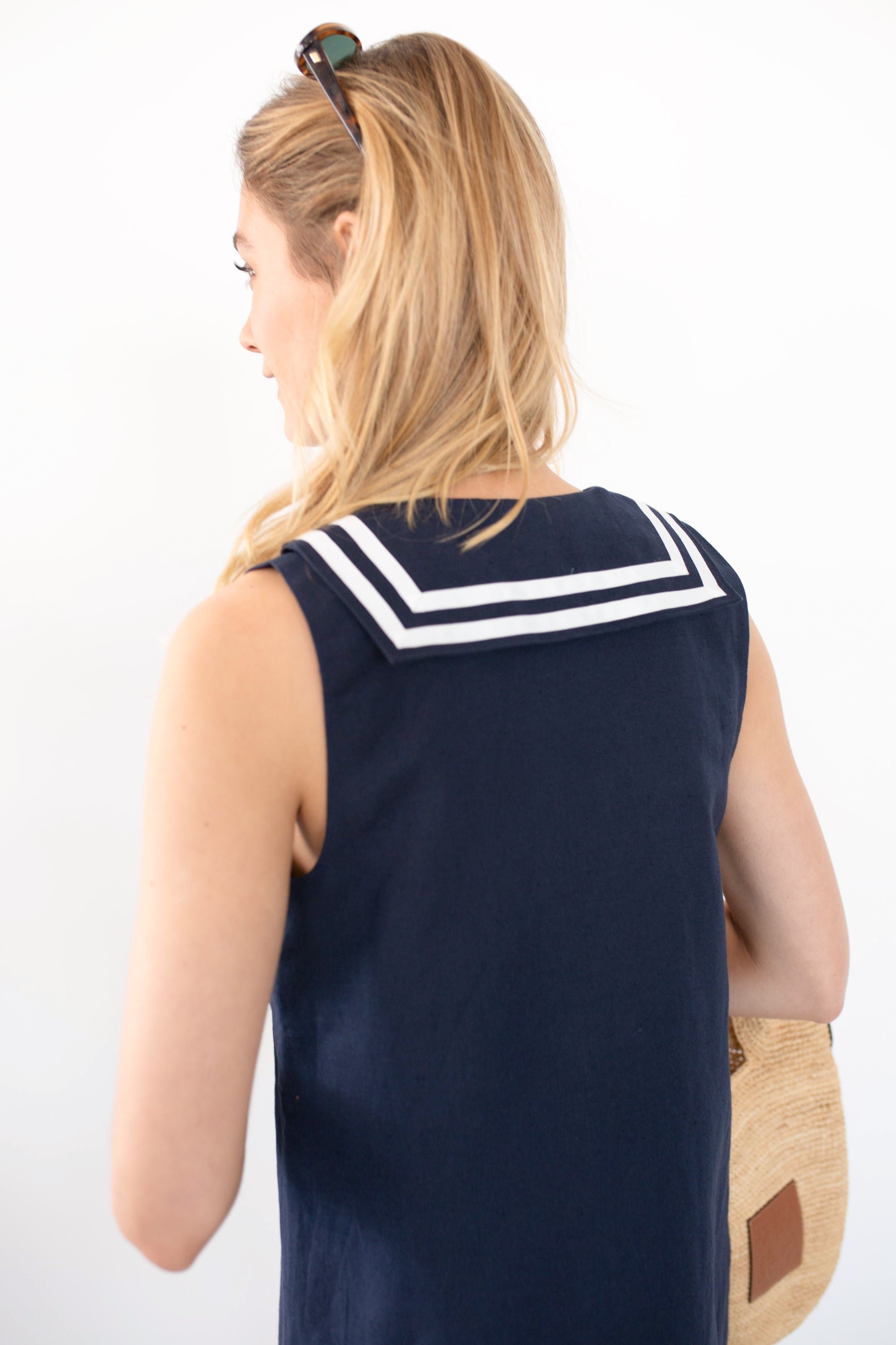 navy blue sleeveless shift dress Navy Dress