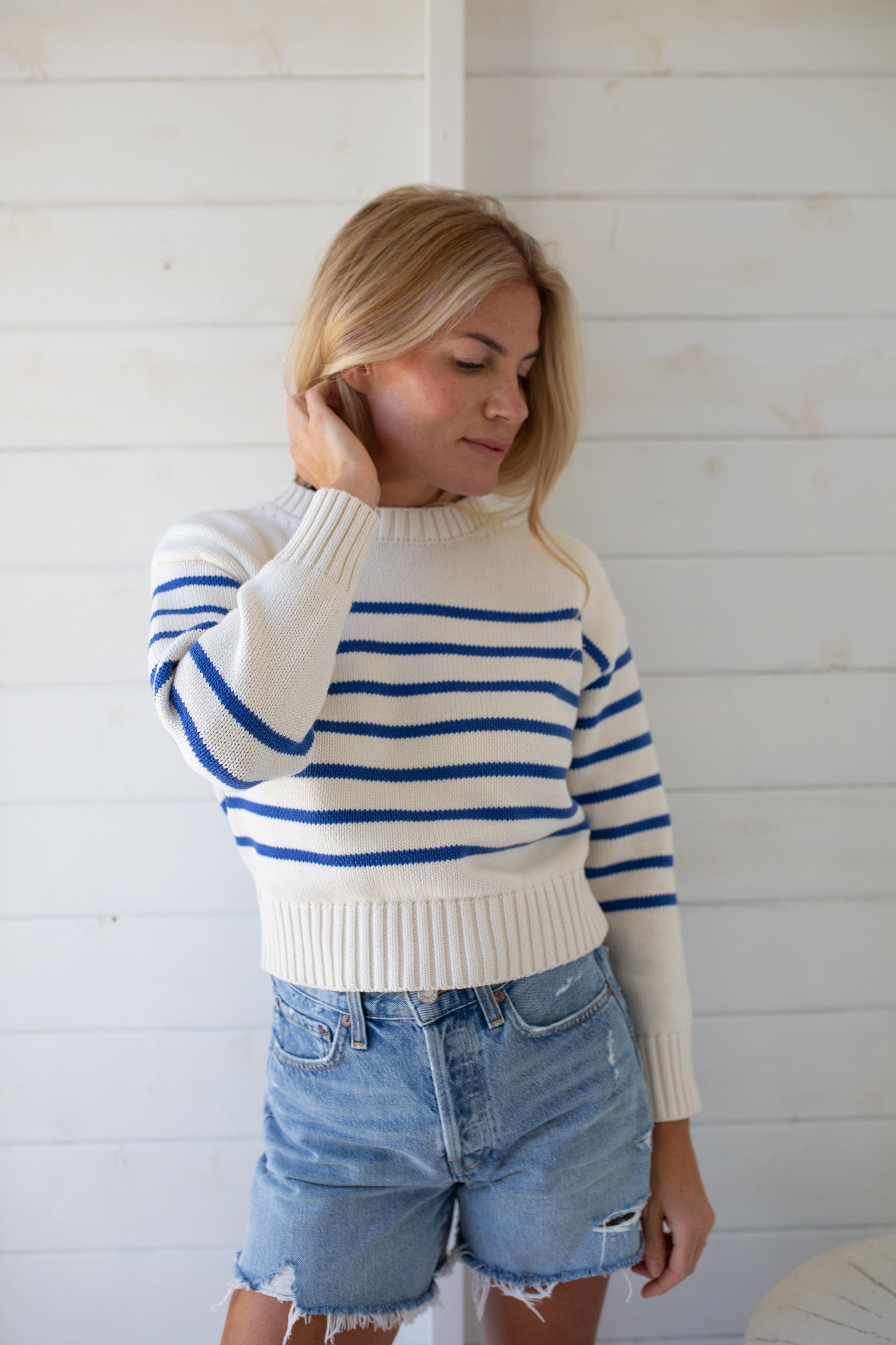 Lake Sweater - White/Tidal Blue