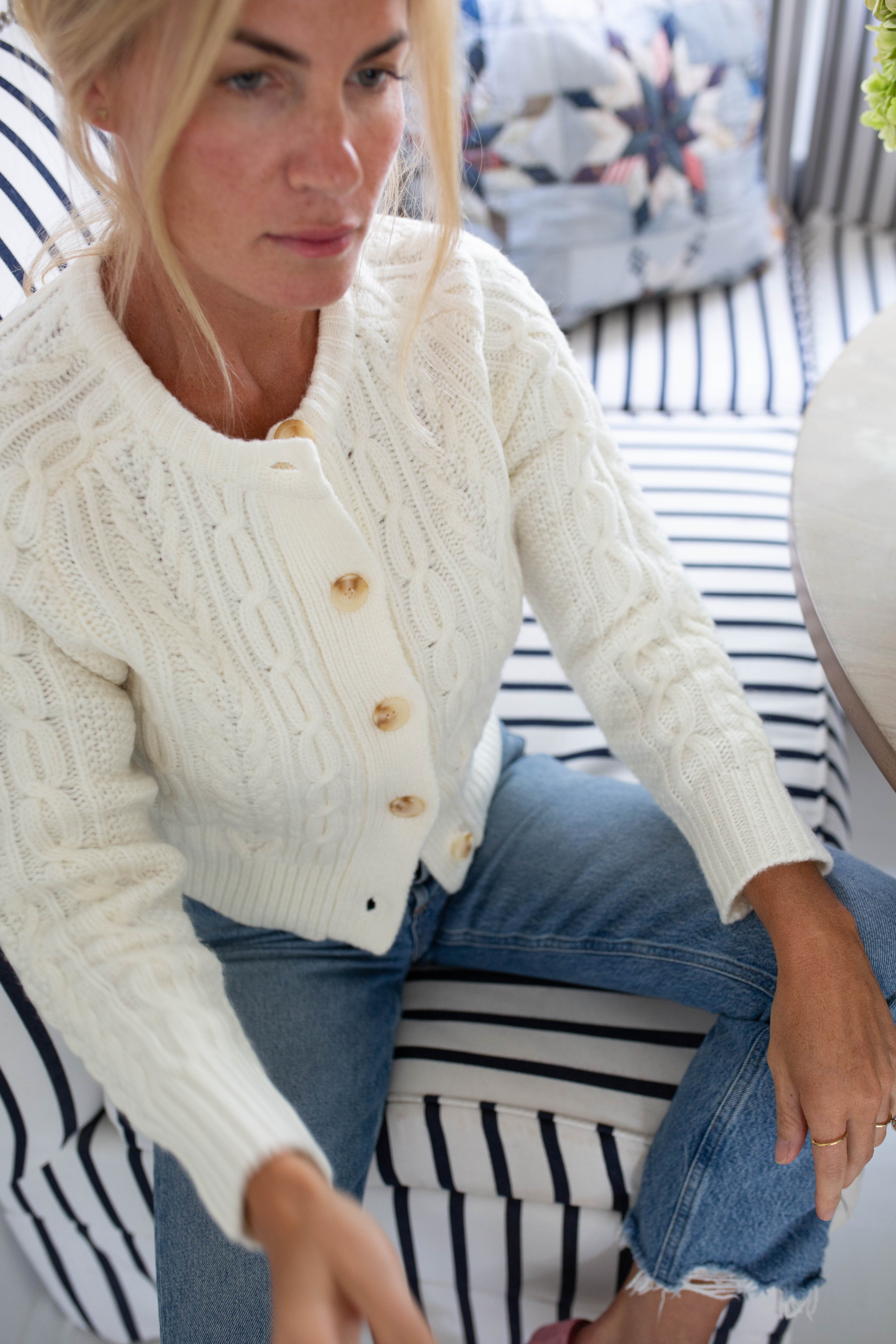 Classic Cable Knit Cardigan in Ivory