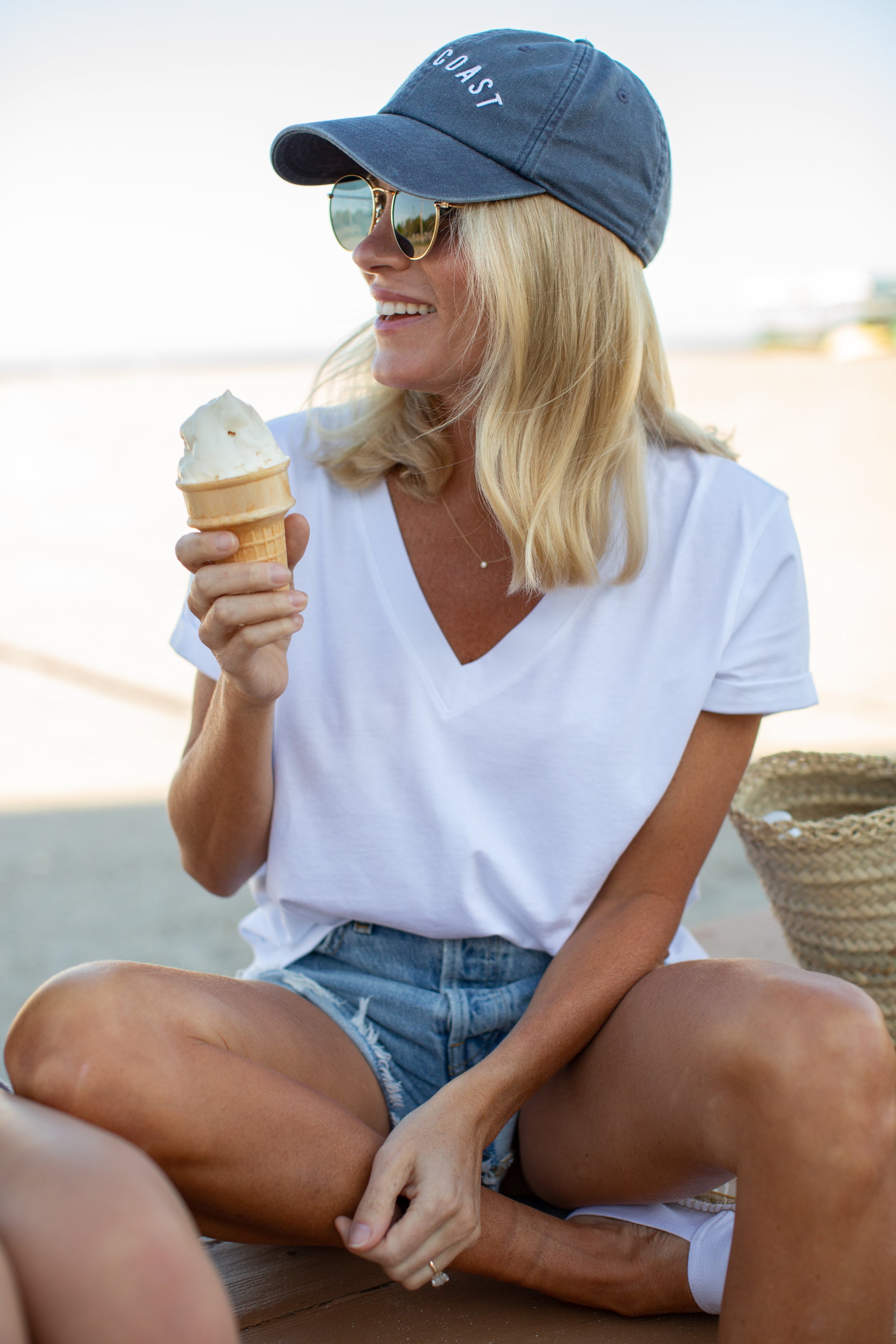 Short Sleeve Roller V Neck Tee - White