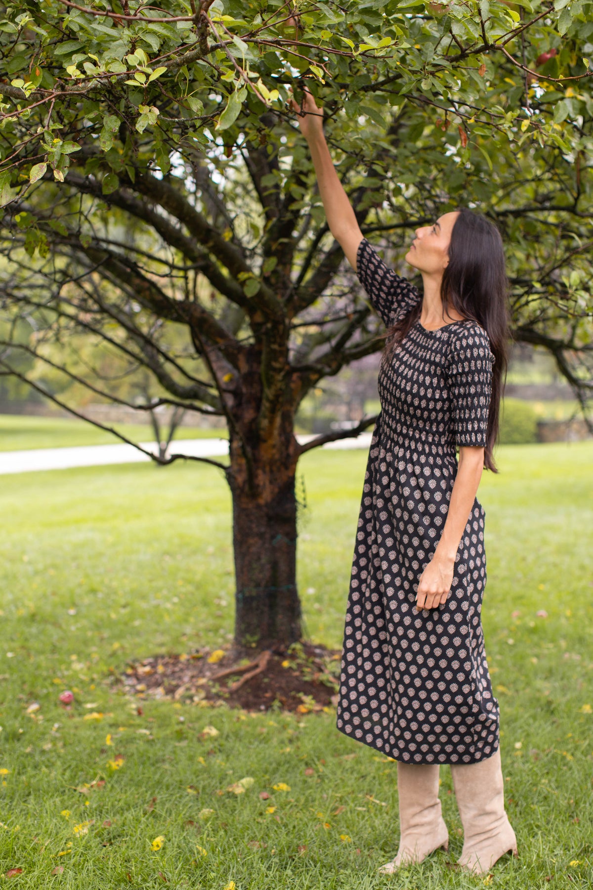 Whitby Smocked Cotton Maxi Dress - Black Mini Meadow