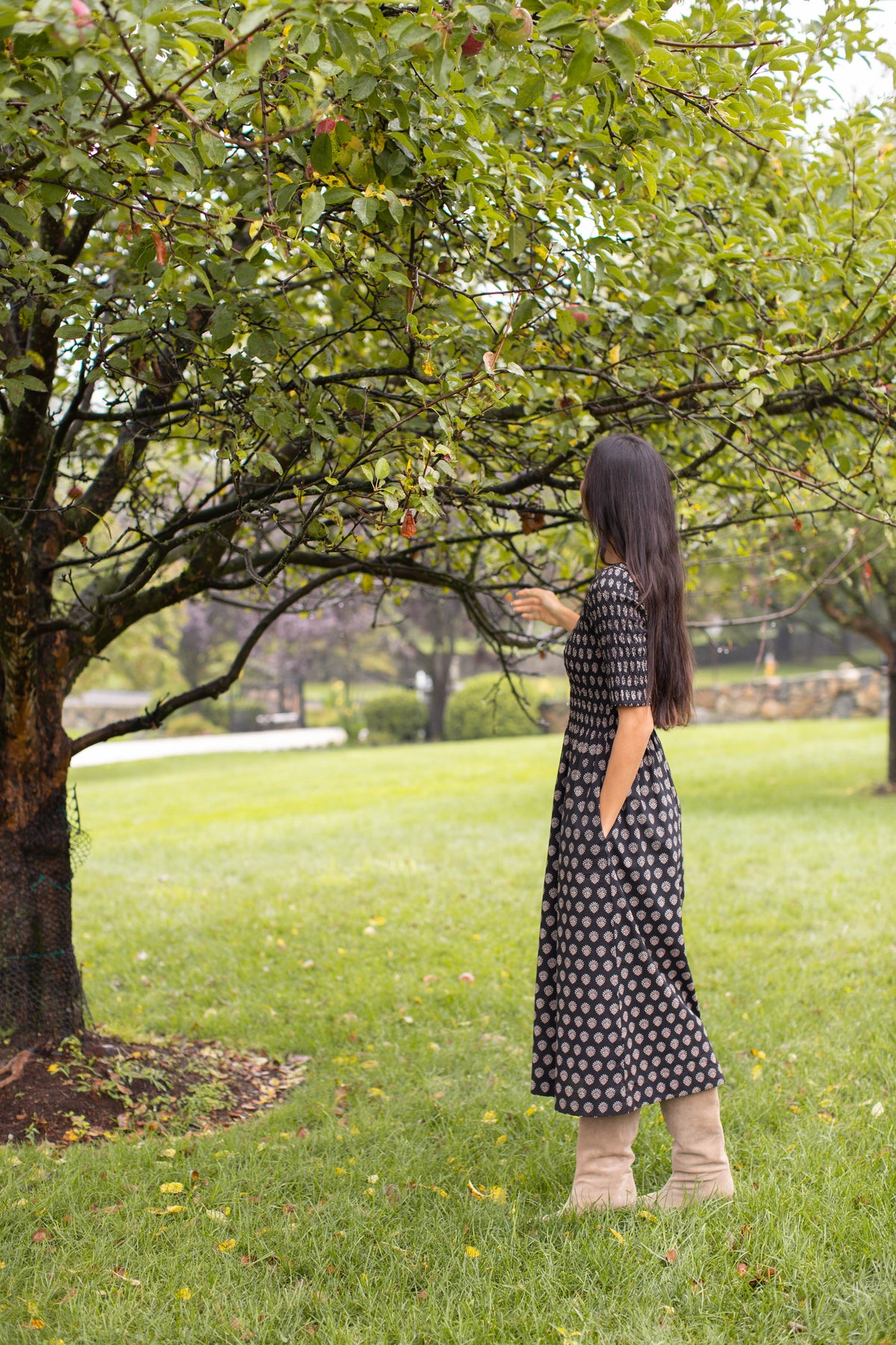 Whitby Smocked Cotton Maxi Dress - Black Mini Meadow