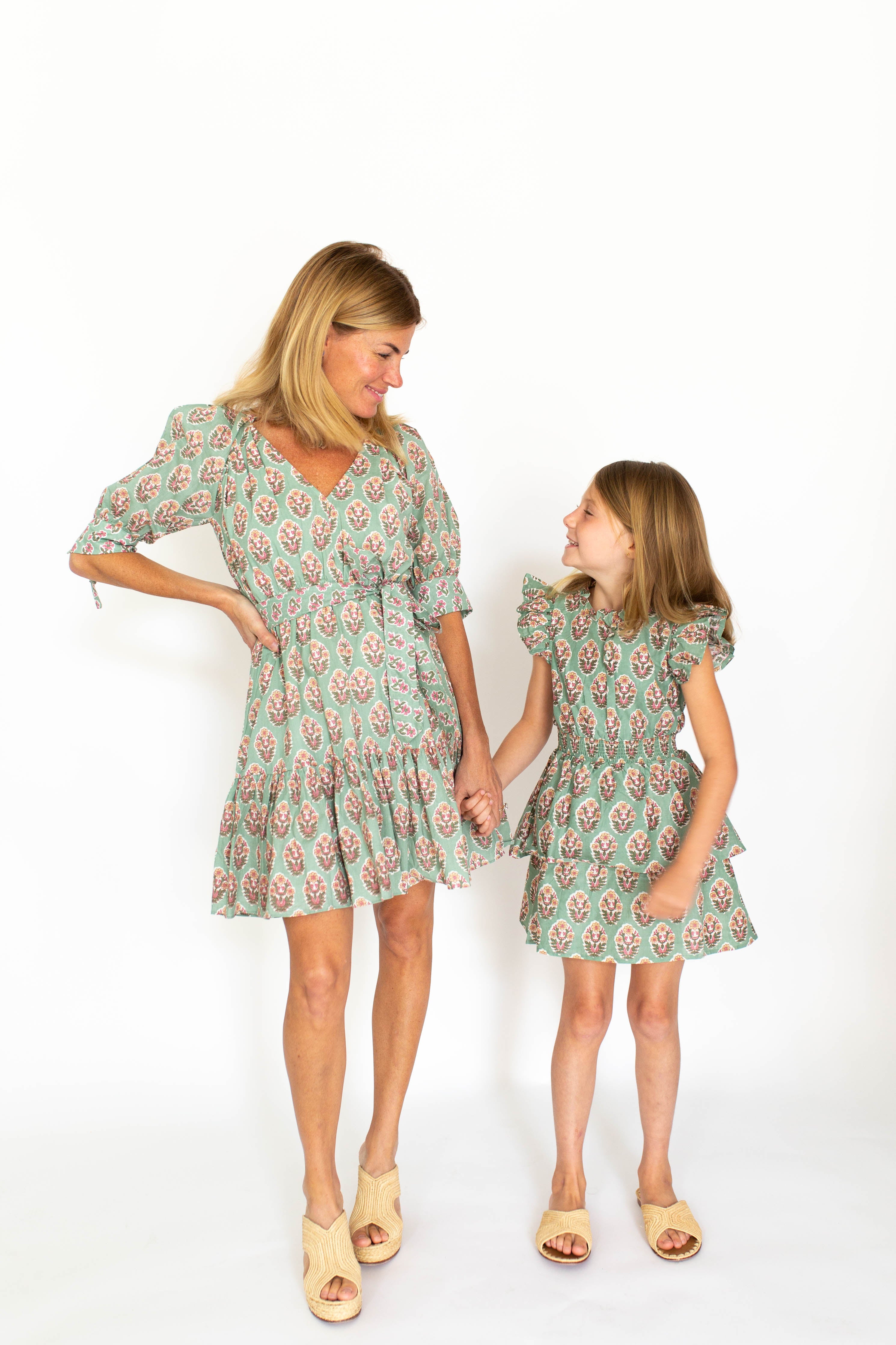 Girls Smocked Flutter Sleeve Dress - Pale Green